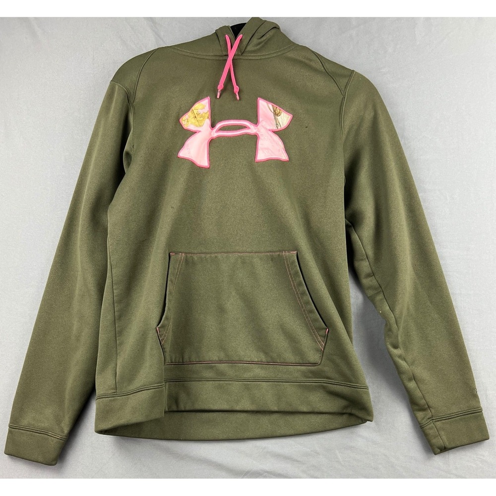 Under Armour Hoodie Womens Medium Storm ColdGear Green Pink Realtree Camo Good